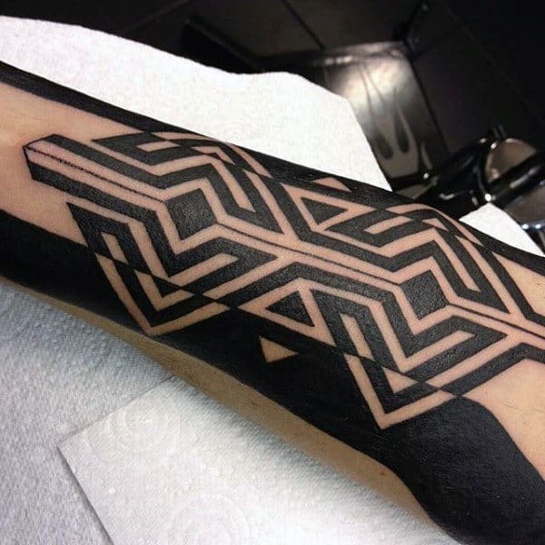 Guys Forearms Lined Black Pattern Tattoo