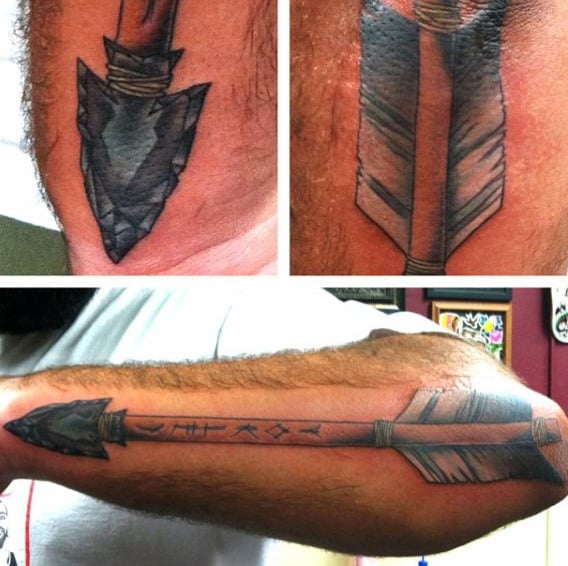 Guys Forearms Medieval Long Arrowhead Tattoos