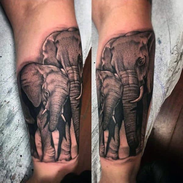 Guys Forearms Mother And Child Elephant Tattoo