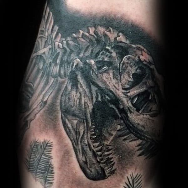 Guys Forearms Predatory Grey Dinosaur Tattoo