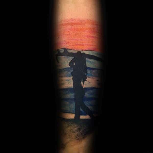Guys Forearms Sexy Lady Surfing Tattoo