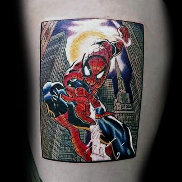 Guys Forearms Spiderman Frame Tattoo