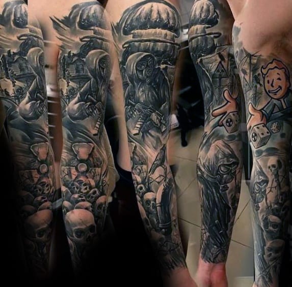 Guys Full Arm Sleeve 3d Fallout Gaming Tattoo