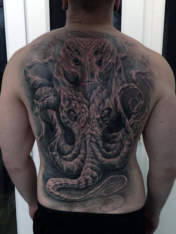 Guys Full Back Cthulhu Tattoo Design Ideas.