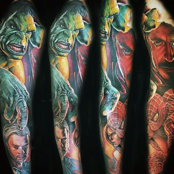 Guys Full Sleeve Wonderful Hulk Tattoo