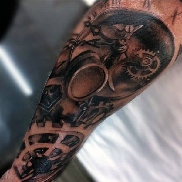 Guys Full Sleeves Wonderful Steampunk Tattoo