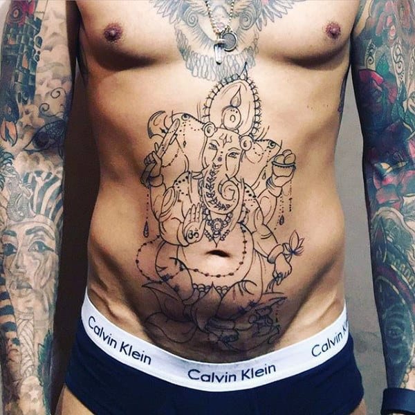 Guys Ganesha Stomach Tattoo Designs