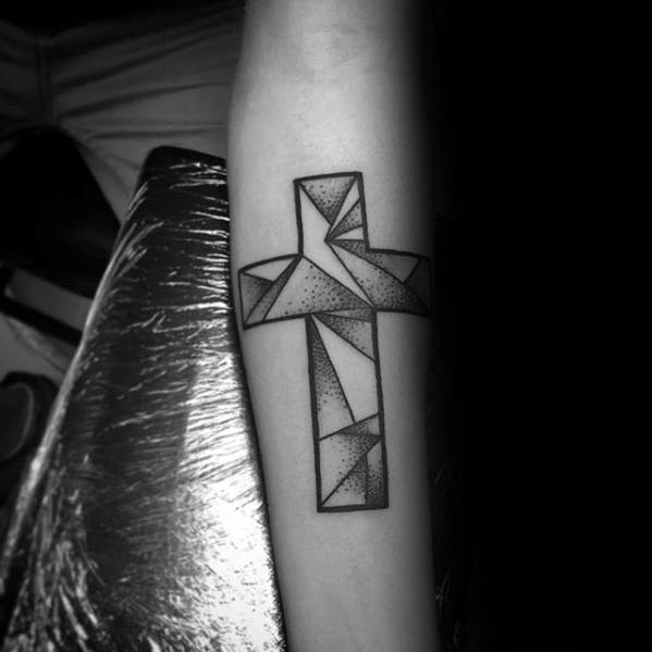 Guys Geometric Cross Simple Christian Inner Forearm Tattoo