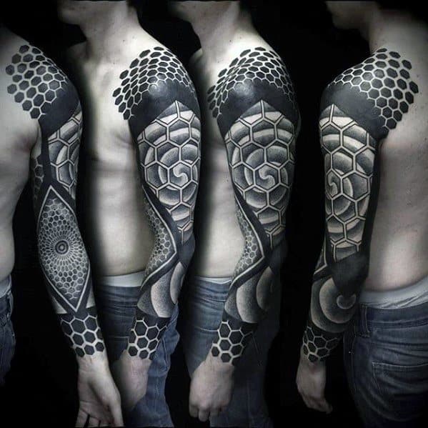 Guys Geometric Sleeve Tattoo Design Ideas