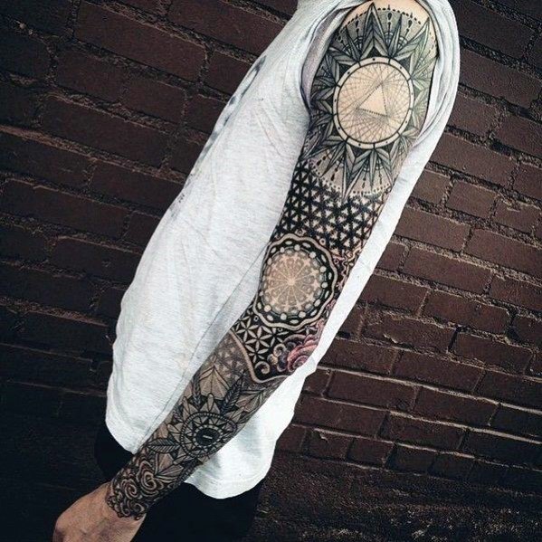 Guys Geometric Sleeve Tattoos