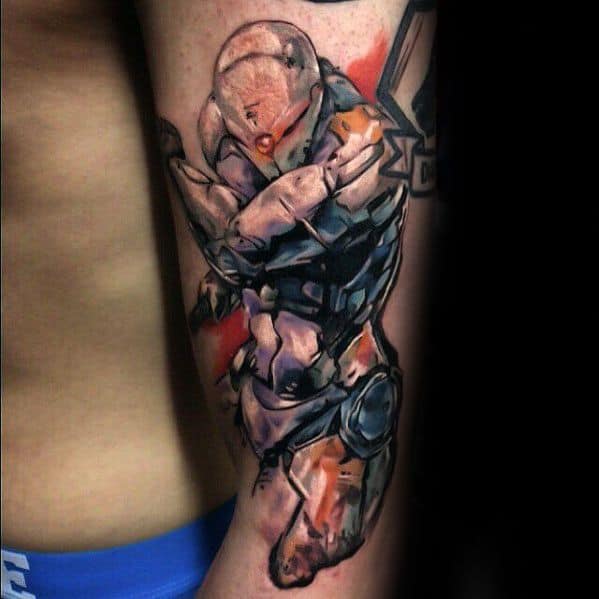Guys Gray Fox Tattoos With Metal Gear Design On Arm