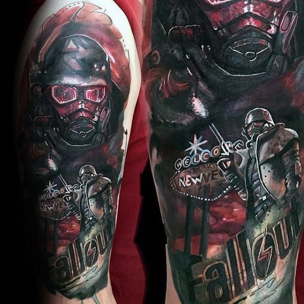 Guys Half Sleeve Fallout Themed Tattoos Ideas