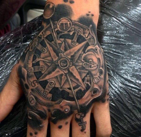 Guys Hand Compass Steampunk Tattoo
