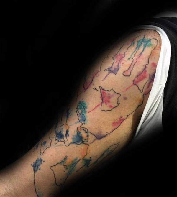 Guys Handprint Abstract Watercolor Arm Tattoos