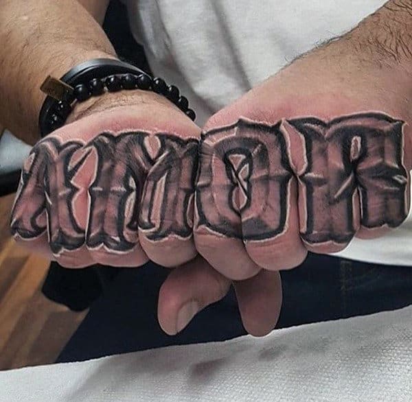 Guys Hands Awesome Lettering Tattoo