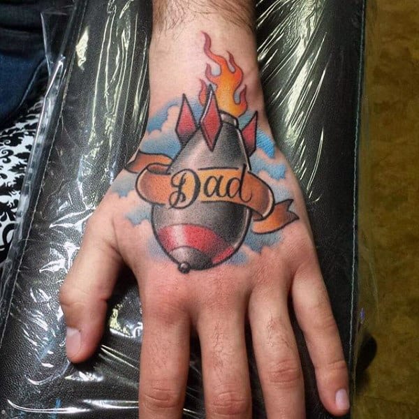 Guys Hands Rocket And Dad Tattoo