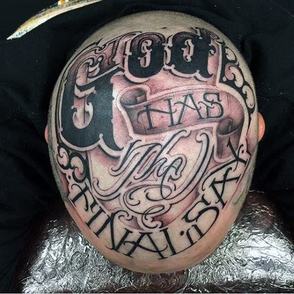 Guys Head Lettering Tattoo