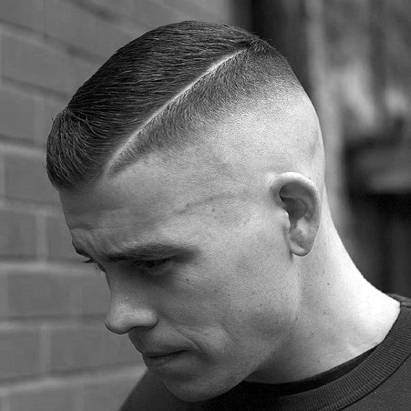 Guys High And Tight Hair With Shaved Hard Part Line On Sides And High Fade