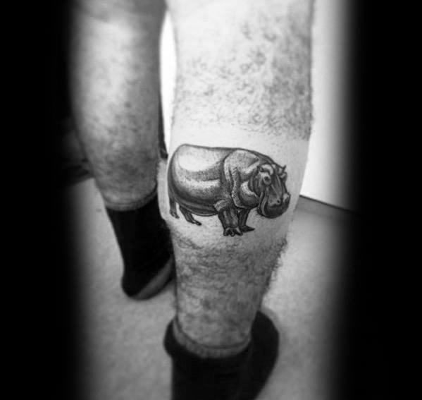 Guys Hippo Tattoo Deisgns On Leg Calf