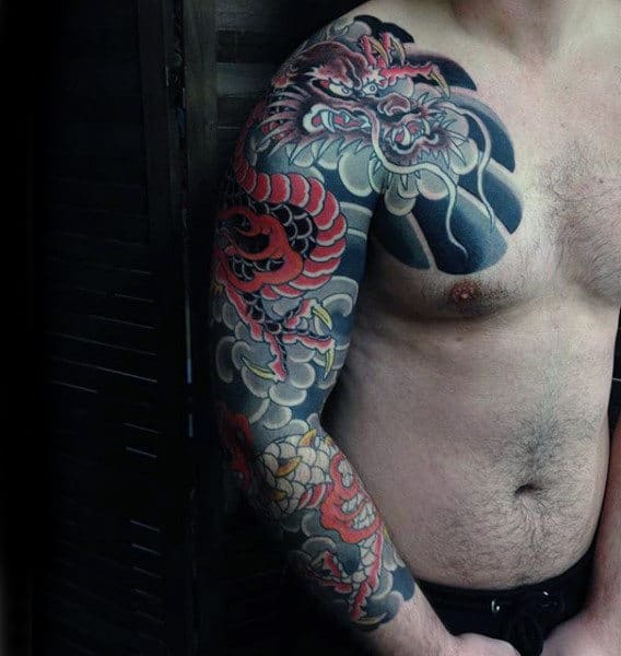 Guys Impressive Japanese Sleeve Tattoo