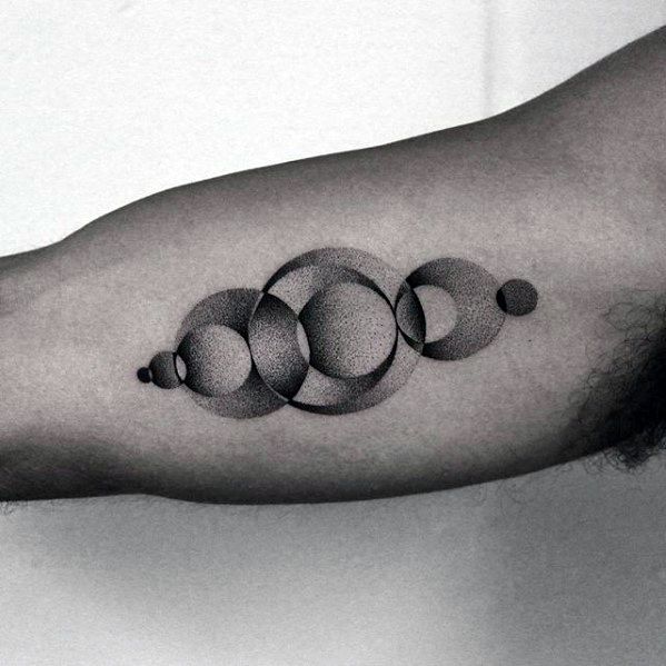 Guys Inner Arm Bicep Simple Geometric Circle Dotwork Tattoos