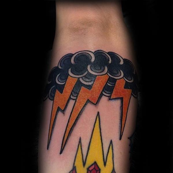 Guys Inner Forearm Retro Clouds With Thunderstorm Tattoo Designs