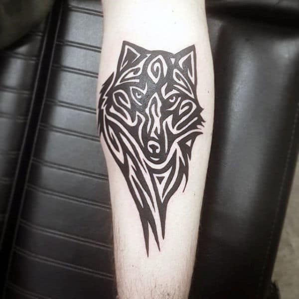 Guys Inner Forearm Tribal Wolf Tattoos