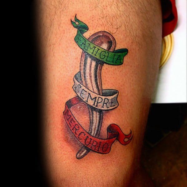 Italian hornflag cross tattoo