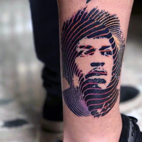 Guys Jimi Hendrix Tattoos On Lower Leg