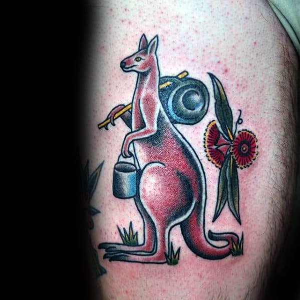 Guys Kangaroo Tattoo Design Ideas On Thigh