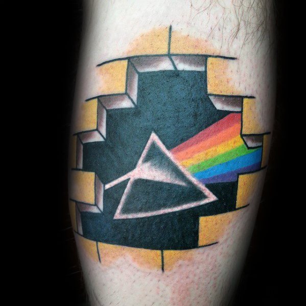 Guys Leg Calf Dark Side Of The Moon Tattoo Design Ideas
