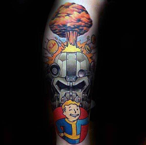 Guys Leg Fallout Tattoo Deisgns