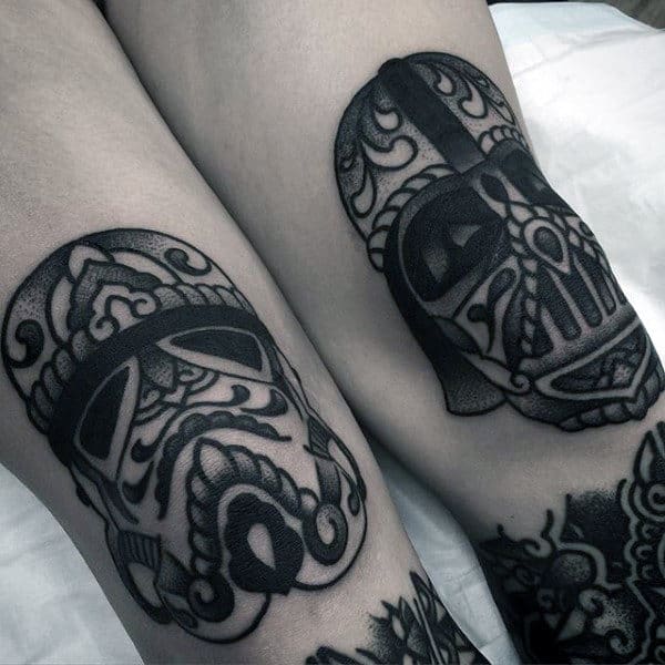 Guys Legs Ethnic Black Darth Vader Tattoo