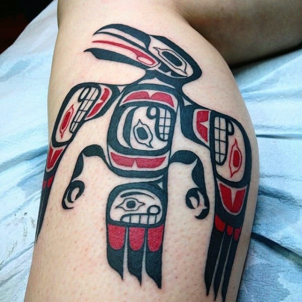 Guys Legs Large Beak Haida Bird Tattoo