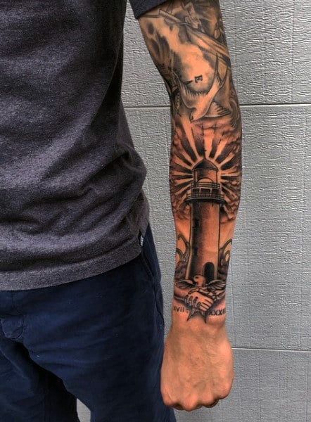 Lighthouse tattoo by liamgrader at Reb3L studios aberdeen reb3lstudios  lighthouse tattoo  Forearm sleeve tattoos Lighthouse tattoo Best sleeve  tattoos