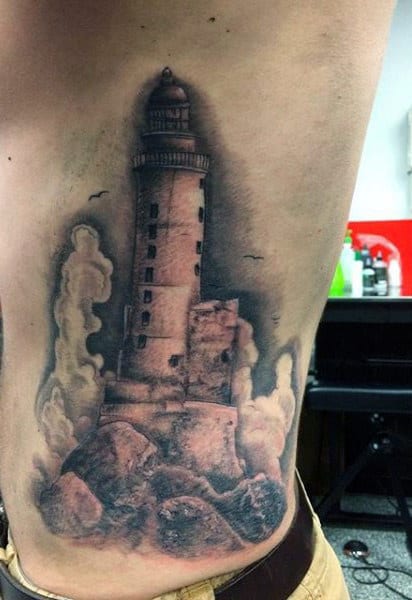 Guys Lighthouse Tower Tattoos