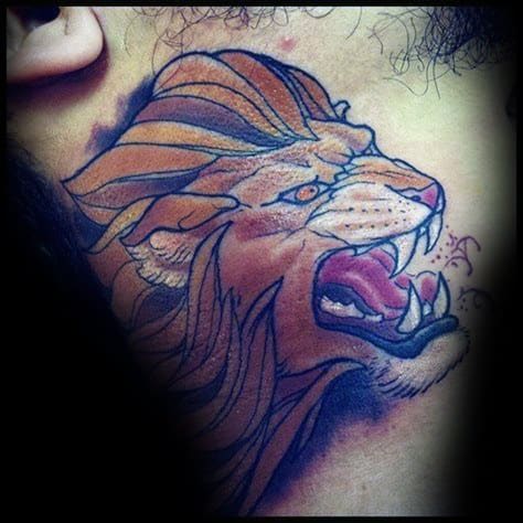Guys Lion Neck Tattoos
