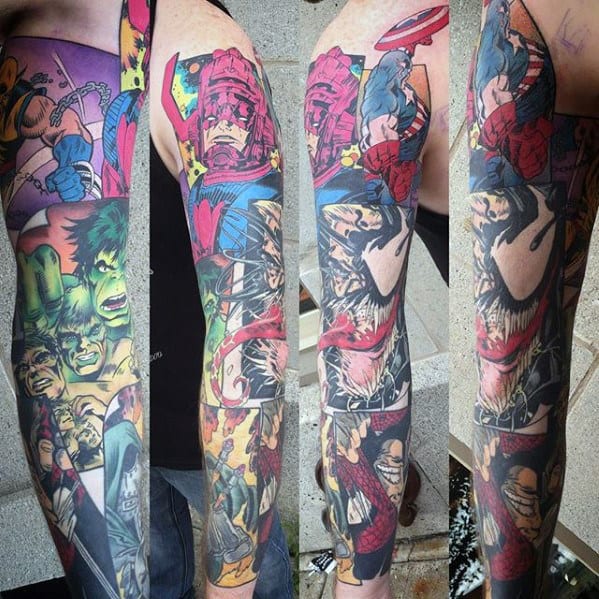 Guys Marvel Sleeve Tattoo Designi Ideas