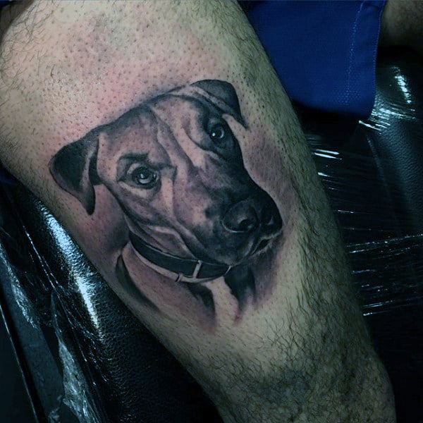 Guys Masculine Thigh Dog Tattoo Design