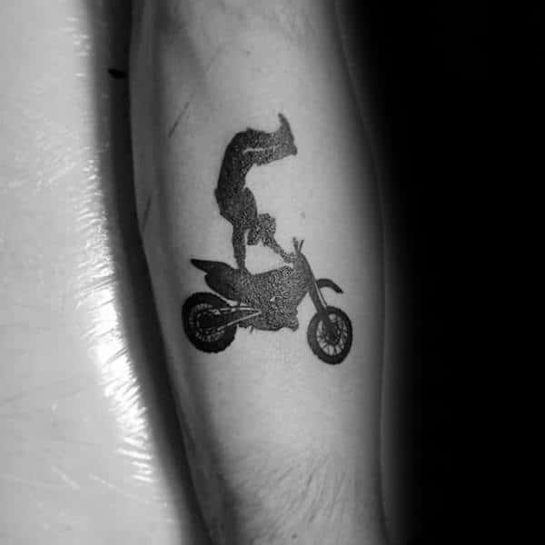 Guys Motocross Dirt Bike Black Ink Forearm Tattoo
