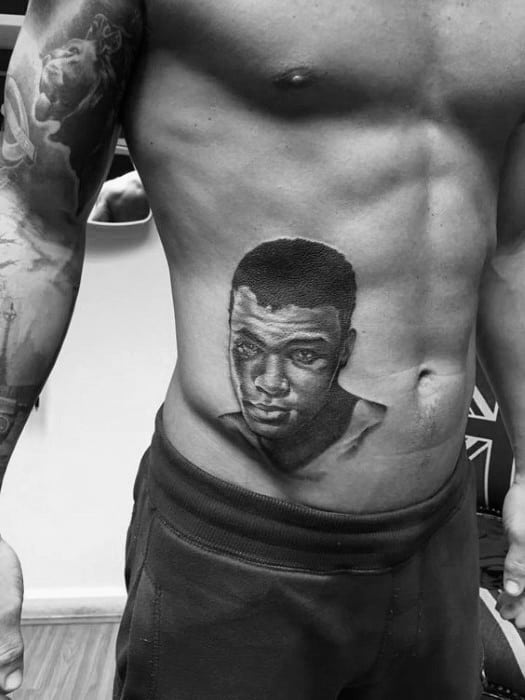 Guys Muhammad Ali Tattoo Designs On Rib Cage Side Of Body