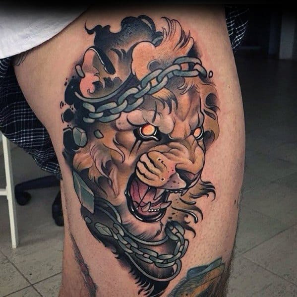 Guys Neo Traditional Lion Tattoo Design Ideas