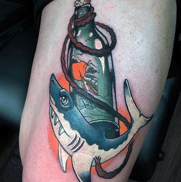 Guys Neo Traditional Shark Tattoo Design Ideas