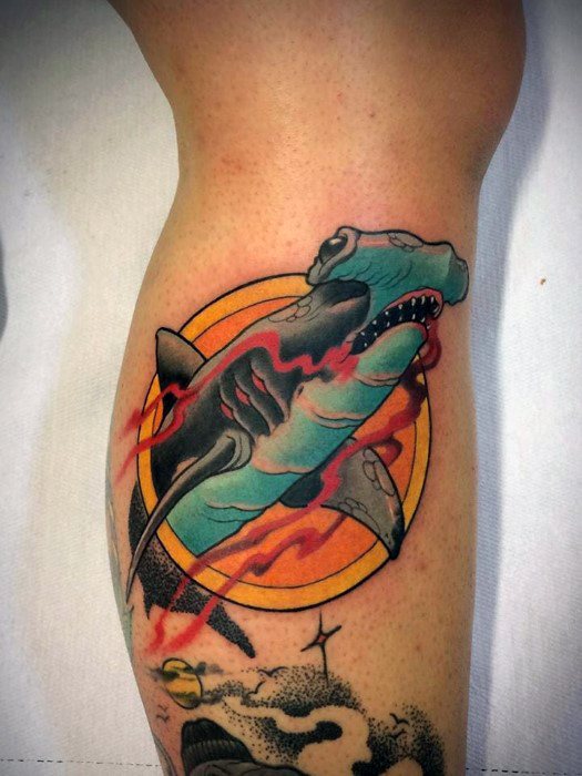 Guys Neo Traditional Shark Tattoos