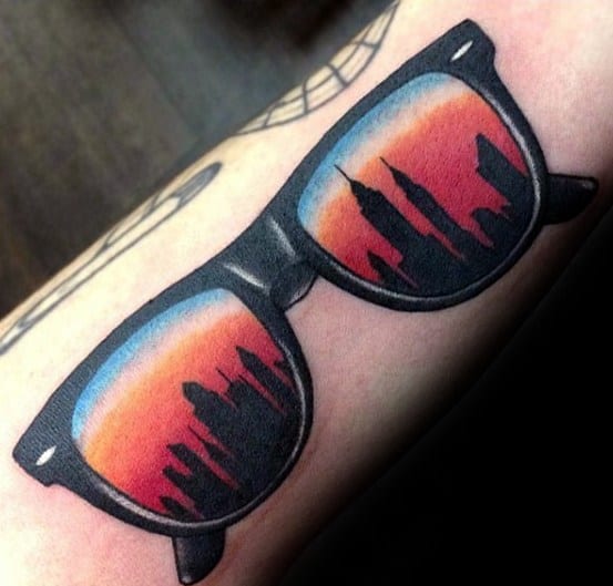 Guys New York Skyline Sunglasses Forearm Tattoo