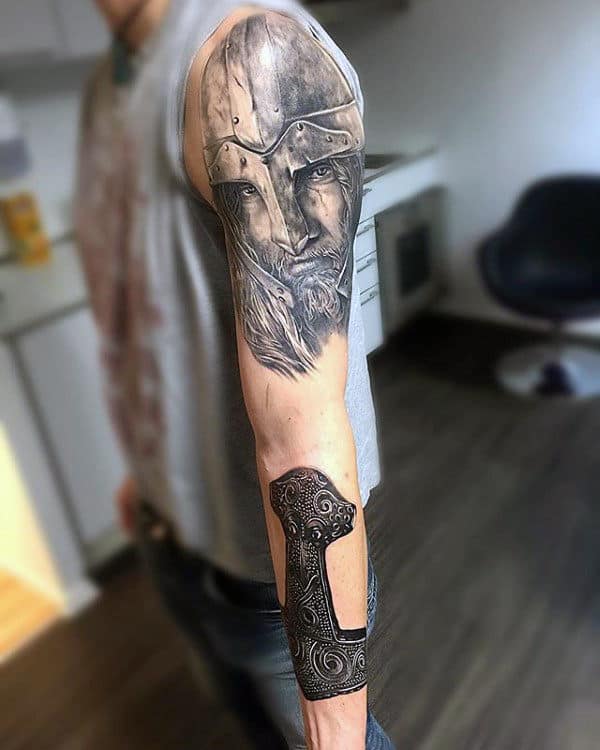 Guys Old Norse Mjolnir Arm Tattoos
