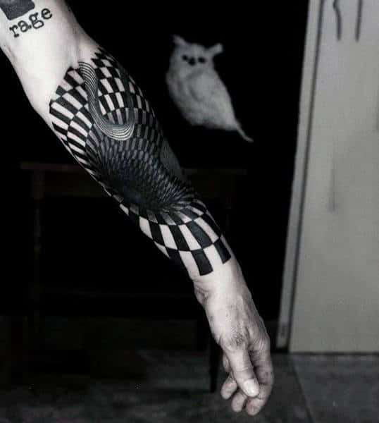 Guys Optical Illusion Space Checkered Tattoo Design