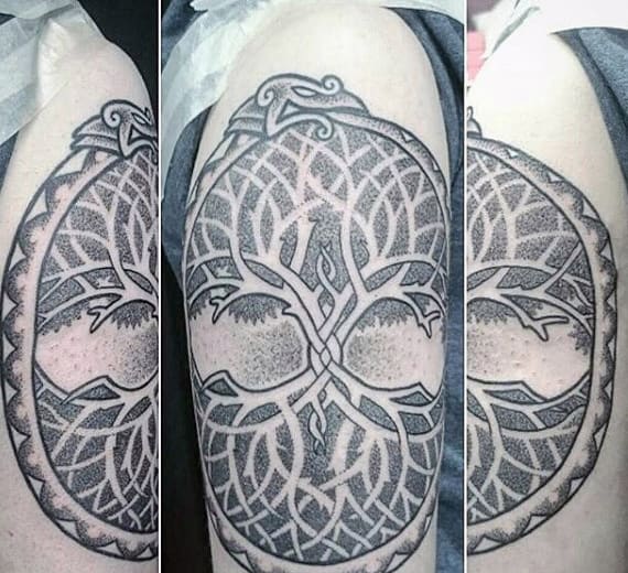 Guys Ouroboros Dotwork Tree Of Life Tattoos