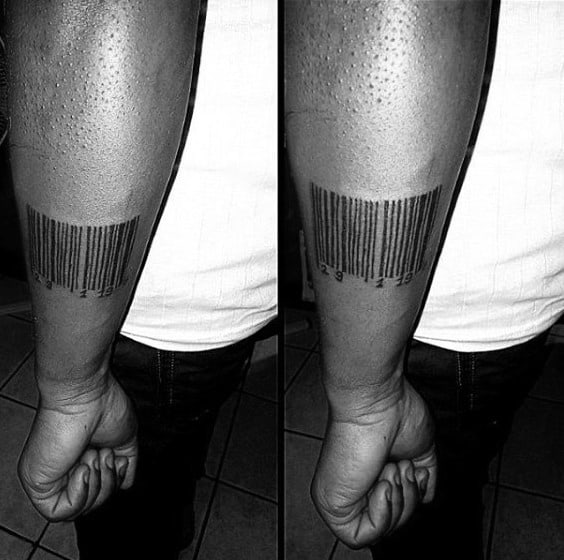 Guys Outer Forearm Barcode Tattoo
