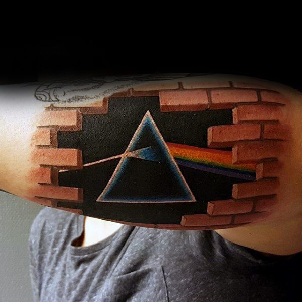 Guys Outer Forearm Realistic 3d Tattoos With Dark Side Of The Moon Design